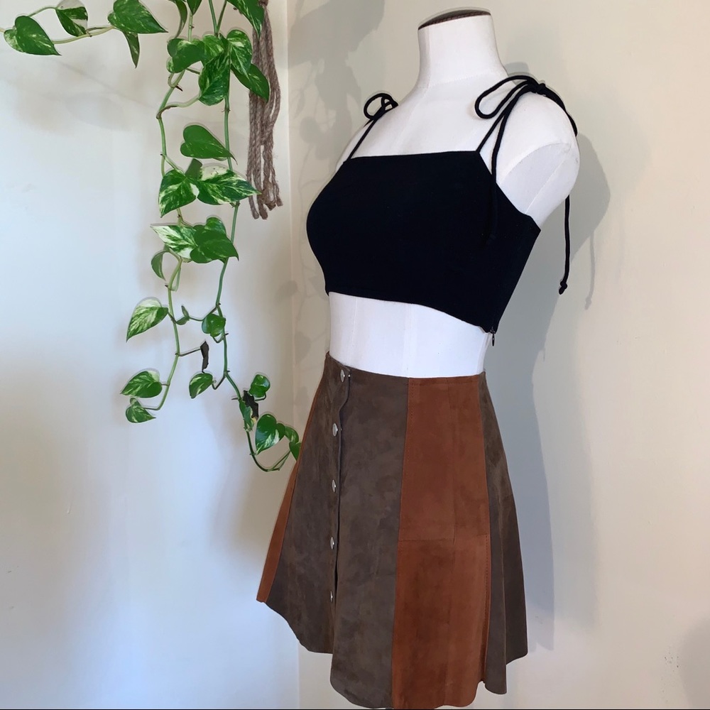 ♡ Vintage Suede Paneled Mini Skirt ♡